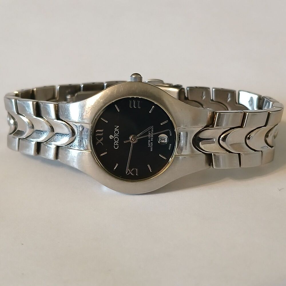 Croton Women's Black Dial Date Indicator Silver Tone Watch WR 3ATM Japan Quartz